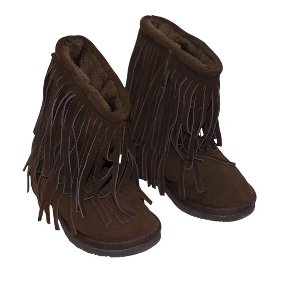 Minnetonka Brown Suede Fringe Boots 6 Boho Western Nomadic Festival Cozy - Picture 1 of 10